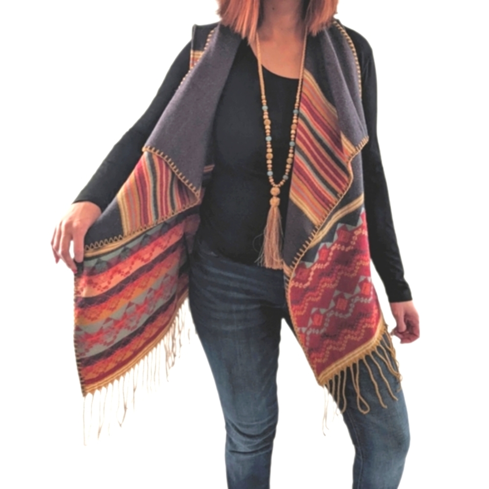 PAPARAZZI BY BIZ Boho Fringe Open Front Vest ~ NWT